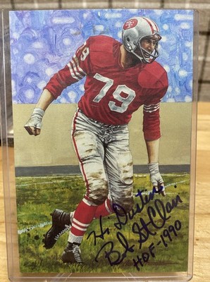 Bob St. Clair signed Goal line Art Card w/RARE ''HOF 1990 & Hi Dustin Inscription