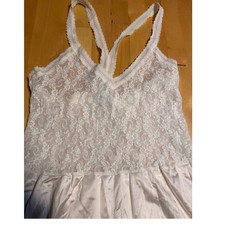 Vintage JCPenney White Floral Lace Satin Nightgown Racerback Sleepwear 36 3300