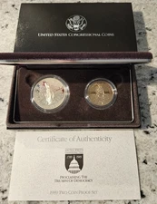 1989 D U.S. CONGRESSIONAL 2 Coin SILVER Dollar/Clad Half Dollar PROOF Set