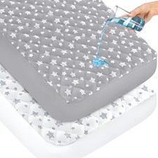 2 Waterproof Crib Mattress Protector Pad 52x28 Quilted Breathable Grey White