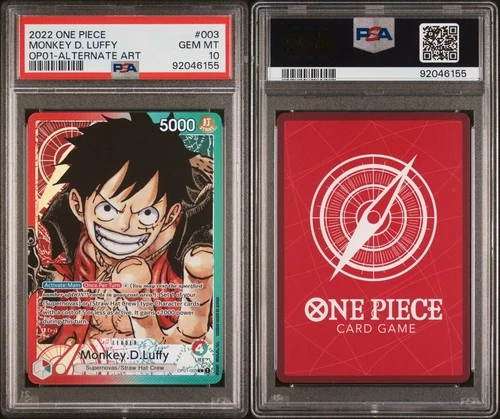 One Piece OP01-003 Monkey D Luffy Pre-Errata Alternate Art Leader PSA 10