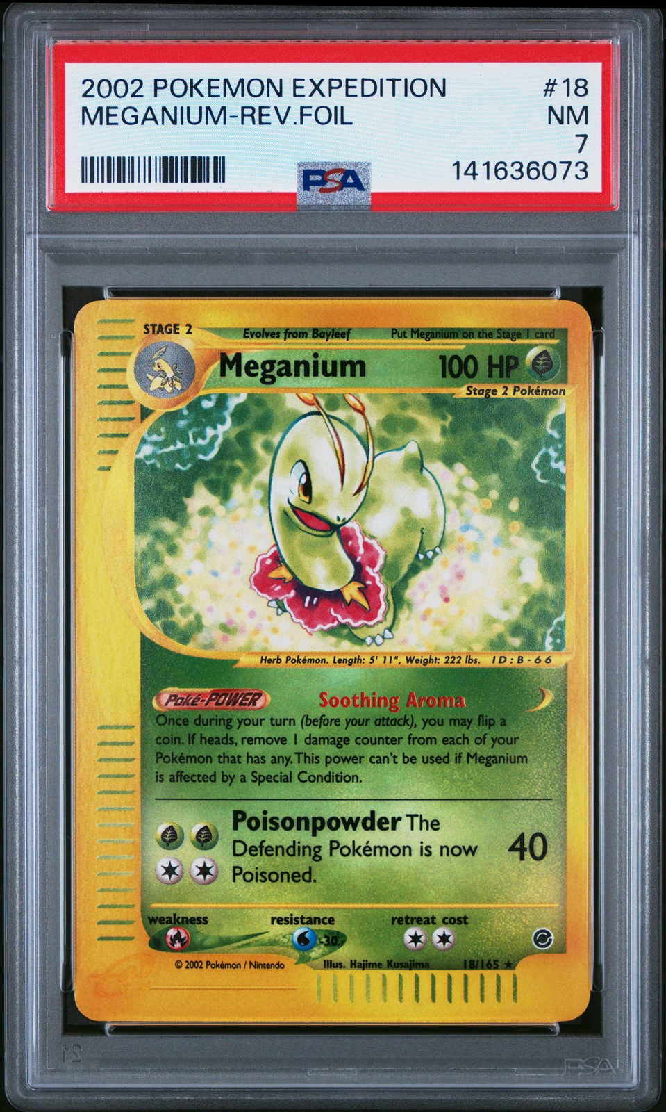2002 POKEMON EXPEDITION #18 MEGANIUM-REVERSE FOIL PSA 7