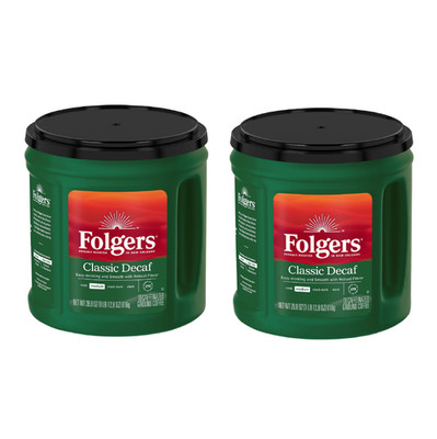 2 PACK- FOLGERS DECAF CLASSIC ROAST MEDIUM GROUND COFFEE 28.8 oz (Total 57.6 oz)