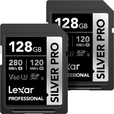 128GB 2-PK Professional SILVER PRO SD Card, UHS-II, C10, U3, V60, Full HD, 4K,