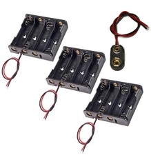 3PACK AA Battery Holder Case Box 4 X 1.5v with Leads Wires  One 9V Snap Connect