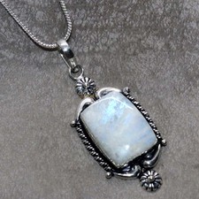 925 Silver Plated Rainbow Moonstone Jewellery Necklace Size 20" GW