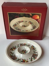 NIB Lenox Holiday Tartan Chip and Dip Fruit Plaid Ribbon Design (405)