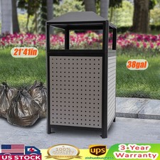 38Gal Outdoor Trash Can Large Site Lot Garbage Waste Container Build-in Ashtray