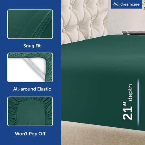 DREAMCARE Queen Sheet Set – 4 pcs - Extra Deep, 16 - Emerald Green - Imagen 7 de 8
