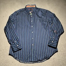 Robert Graham Shirt Mens XL Blue Striped Long Sleeve Button Up Cotton Flip Cuff