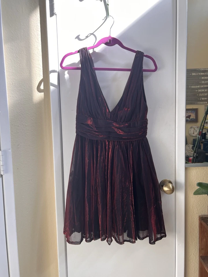 $325 Vestido Pizarra y Sauce Johnny Alquiler Pasarela Ajuste Acampanado Brillo Mini Tul Rojo Foto 2 de 4