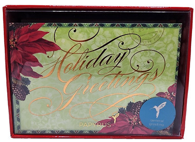 Papyrus Christmas Cards Gold Ornaments Holly Glittered Design Boxed