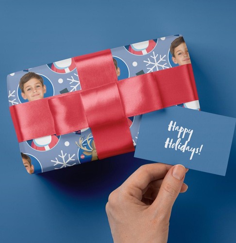 Personalized Christmas Gift Wrapping Paper w/ Photo Face Cut Snowflake Gift Wrap - Picture 8 of 12