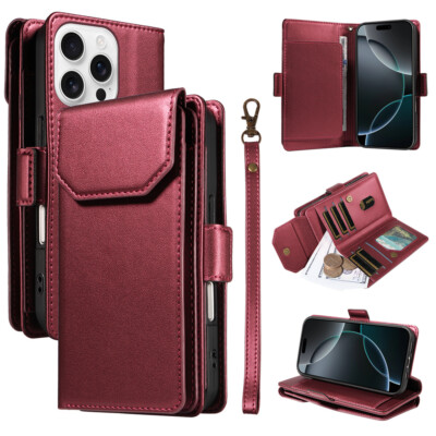 For iPhone 16 15 14 13 12 11 Pro Max 8 Leather Flip Case Wallet Card Purse Cover