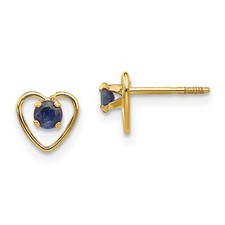 14k Yellow Gold Childrens 3mm Lab-Created Sapphire Birthstone Heart Earrings