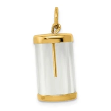 14k Yellow Gold Fillable Capsule Charm Pendant 1.54g Gift for Mother