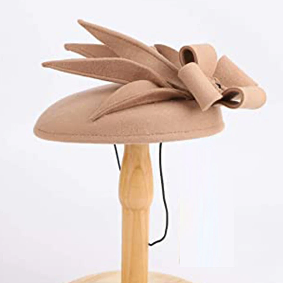 Elegante Boda Lana Fieltro Fascinador Cóctel Pastillero Sombrero Damas Floral Fedoras Foto 3 de 4