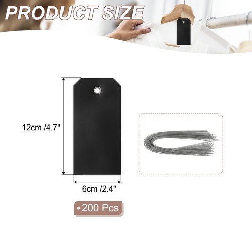 200Pcs Waterproof Blank Plastic Shipping Tags with Wire 4 3/4" x 2 3/8", Black - Imagen 2 de 5
