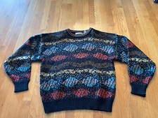 VTG Saturdays Sweater Mens Large Abstract Pullover Acrylic Retro 90s Art
