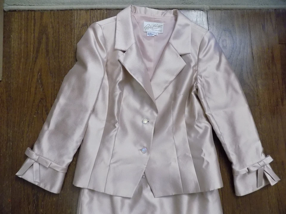 De Colección Rickie Freeman para Teri Jon Nites Rosa Seda 2 Piezas Traje Blazer Falda Larga 10 Foto 2 de 4