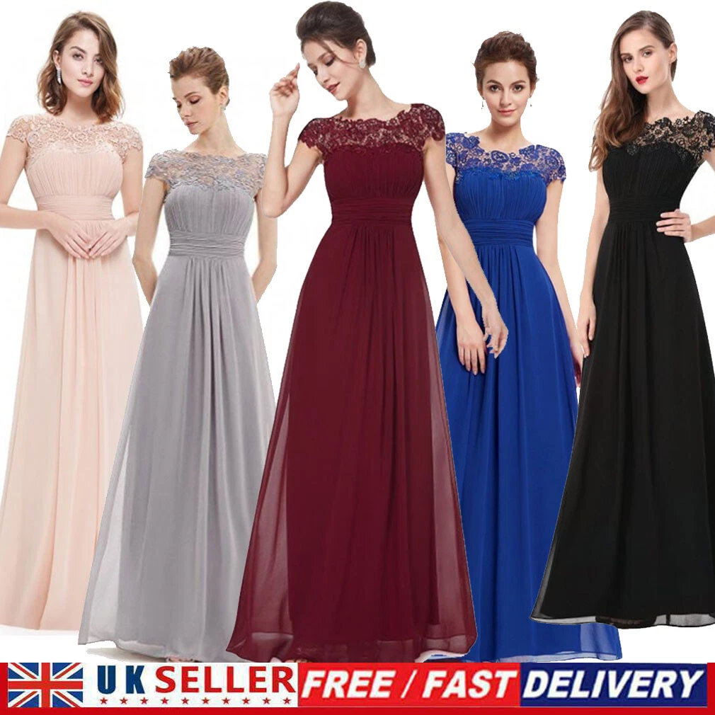 Womens Long Chiffon Dress Wedding Evening Gown Ball Party
