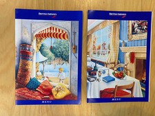 Lot of 2 BRITISH AIRWAYS MENUS 1990s Trans Atlantic Flight Maggie Kneen