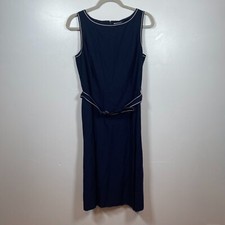 Loft Dress Women's Size 10 Knee Length Sleeveless Navy Blue Wool Blend