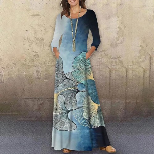 Womens Long Sleeve Floral Maxi Dress 