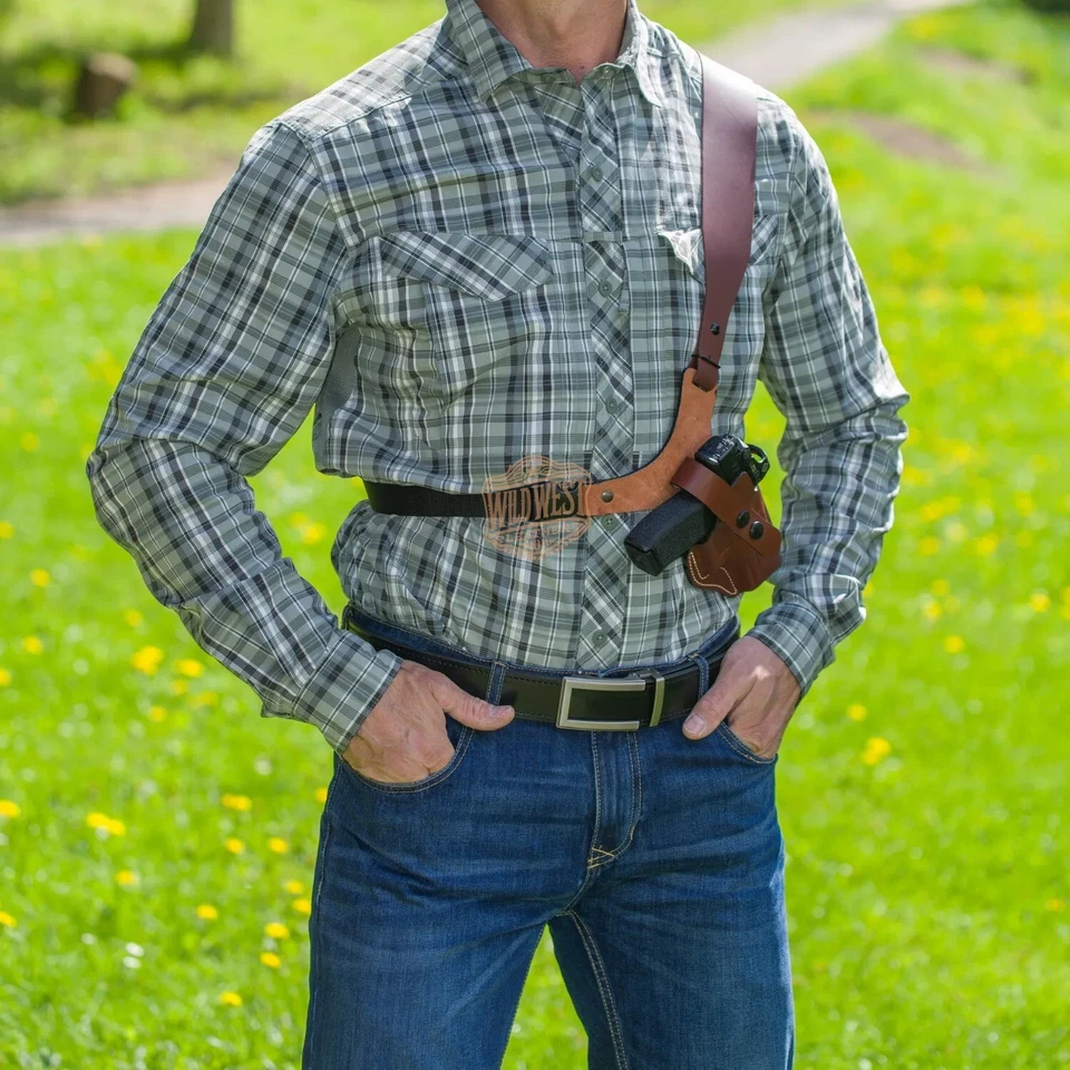 Custom Leather Chest Holster with Mag Pouch. All Gun Models Available Message Us - Image 3 of 4