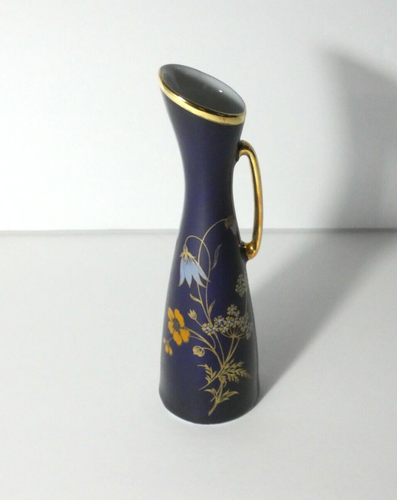 VINTAGE ROYAL PORZELLAN BAVARIA KPM GERMANY COBALT BLUE FLORAL 5.5" PITCHER VASE - Picture 2 of 11