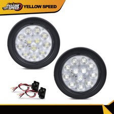 4 Inch Round 12 Led Reverse Backup Tail Lights Trailer Truck Clear Lens 12v