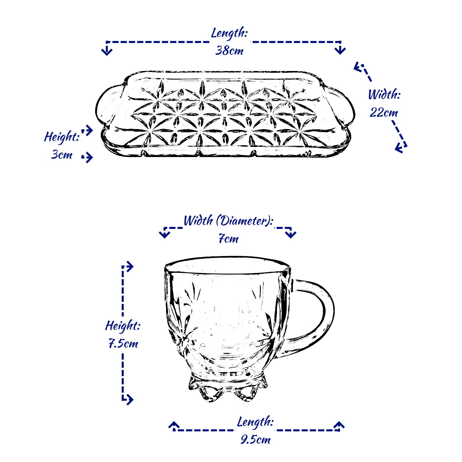 Glass Mugs With Serving Tray Cups Tea Coffee Clear Hot Drink Glasses