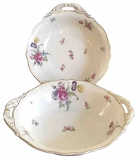 NORINA by KRAUTHEIM: 9" SERVING BOWL; SCALLOPED EDGE, MULTI FLORAL; 1945 GERMANY