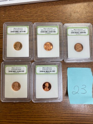 LOT of 5 Lincoln 1c DCAM GEM PROOF/BRILLIANT Uncirculated Slabbed