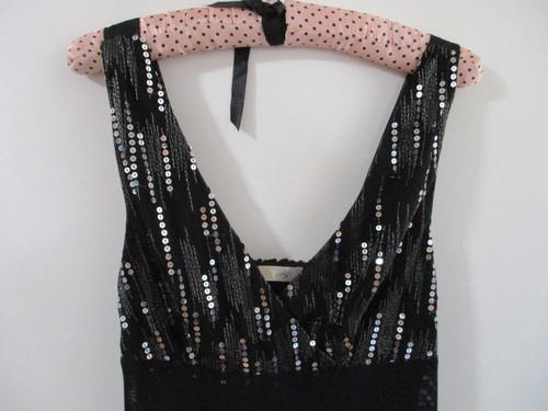BLACK STRETCH DRESS WITH SEQUINS, SIZE 8 - Picture 3 of 5