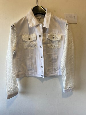 Together Denim Broderie Crop Jacke Weiß UK 22 Plus (fm82-6)