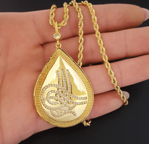 Tugra Kolye Gold Kette Osmanli 22 Ayar Altin Kaplama Kuyumcu Modeleri Henna M5 - Foto 4 di 4