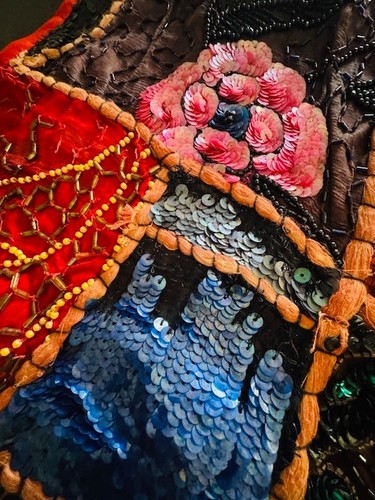 Indian BEADED SEQUIN X Large SARI RUNNER DECOR TAPESTRY WALL HANGING Throw Red - Picture 9 of 23