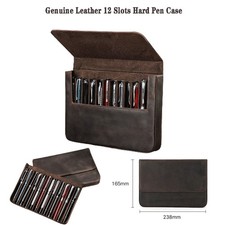 Genuine Leather 12 Slots Hard Fountain Pen Case Stationery Storage Box Organizer