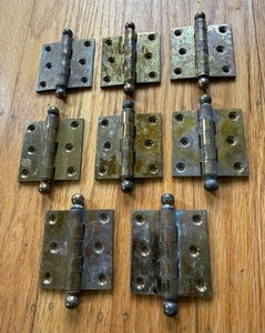 Set 8 antique vtg solid brass small 2” removable ball tip hinges Corbin