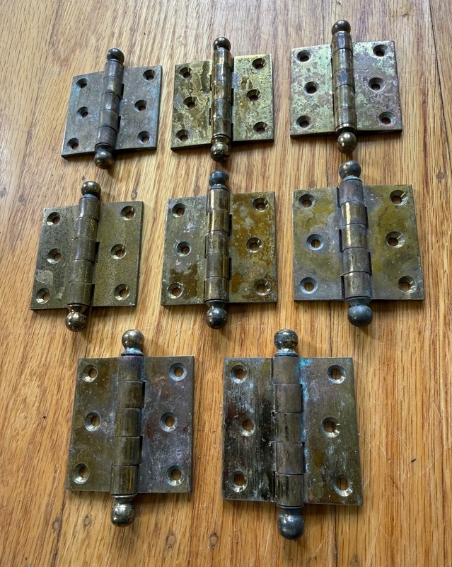 Set 8 antique vtg solid brass small 2” removable ball tip hinges Corbin