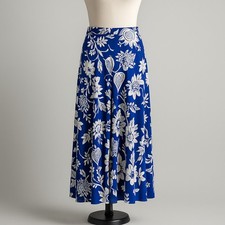 Herman Geist Blue Floral Maxi Skirt Size 12 Rayon Tropical Print Boho Flowy VTG