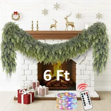 Cedar Christmas Garland with Lights for Mantle - Decorations 6 Ft Realistic Ligh