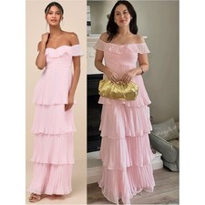 LULUS Pleated Chiffon Sweetheart Ruffle Off Shoulder Tiered Fairycore Dress 1X