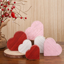 6Pcs Valentines Day Decorations Red Pink White Rustic Heart Wooden Sign Valentin