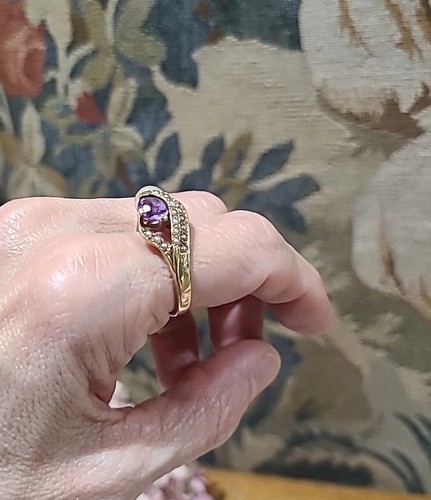 Estate 14k solid yellow Gold 6.8mm Pearl Amethyst Ring Vintage size 7.5 - Picture 15 of 16
