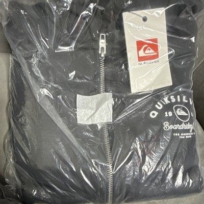 Quiksilver Full Zip Black Hoodie Cotton Logo Teens EU 46 Long Sleeve