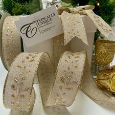 Christmas Ribbon 1 Metre Silver Gold Wire Edged Crafts Gift Wrapping Bows 'Gem'