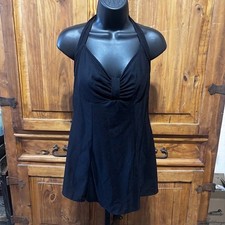 Carol Wior Slimsuit Black Halter Swim Dress One Piece Tummy Control Swimsuit