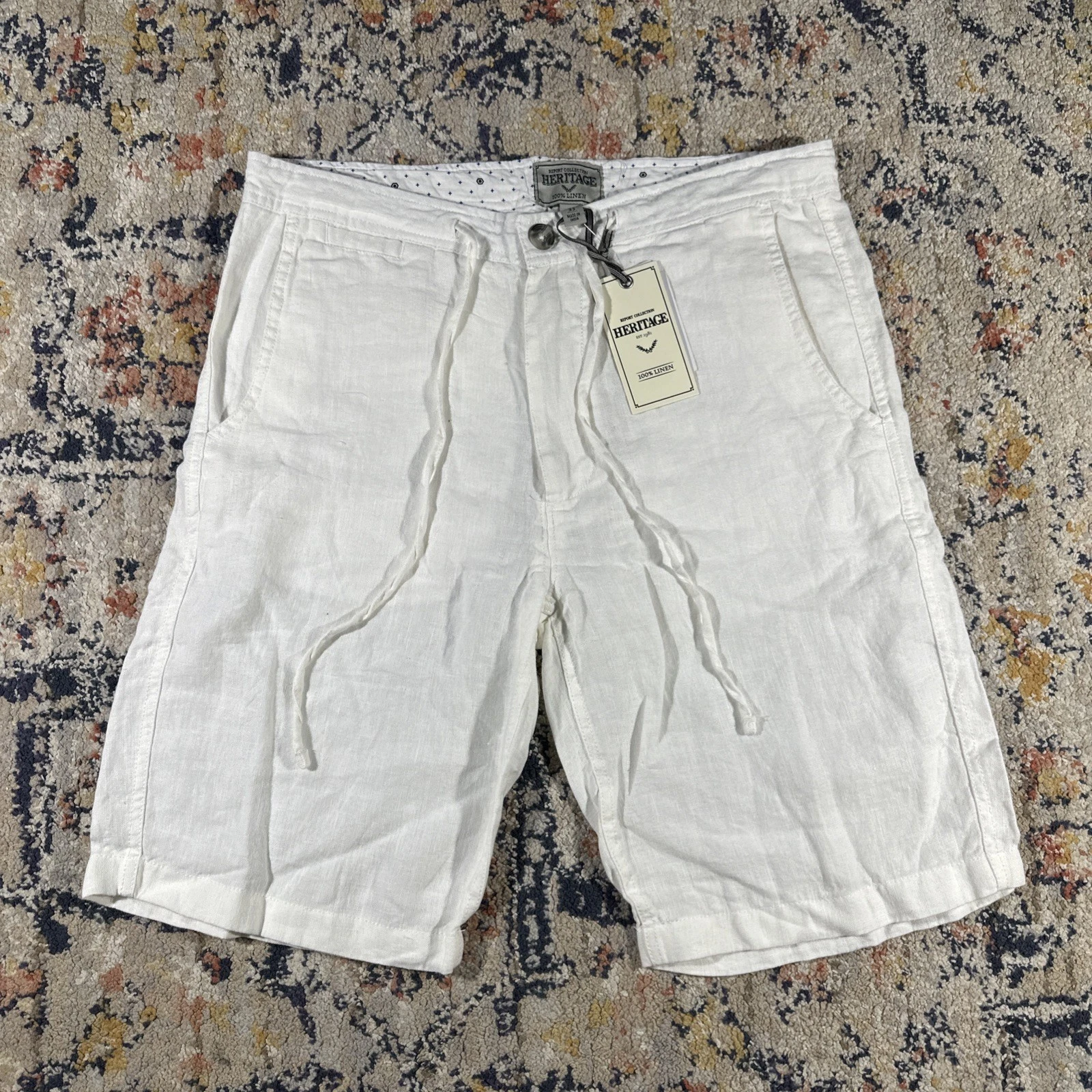 Report Collection Heritage White 100% Linen Men’s Shorts Size 33 $65 NWT NEW